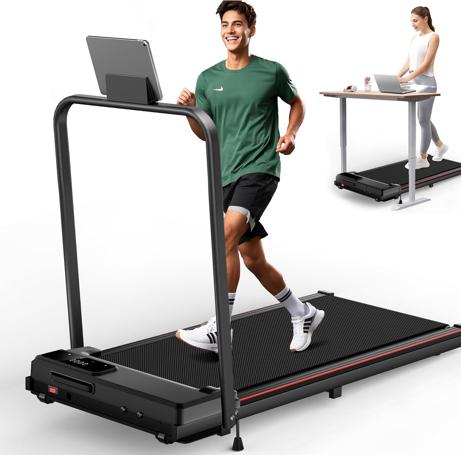 15% Auto Incline Treadmill for Home, Double Deck Treadmills with Incline,3.5HP Treadmills with Incline, Support Handrail/Console/App Control, Portable Treadmill Running Machine for Small Spaces