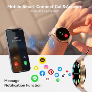 43mm Women’s Smart Watch with 1.32″ AMOLED display, Bluetooth calling, heart rate, sleep & SpO₂ monitor, 110+ sports modes, 3ATM waterproof, fitness tracker compatible with iPhone, Samsung & Android.