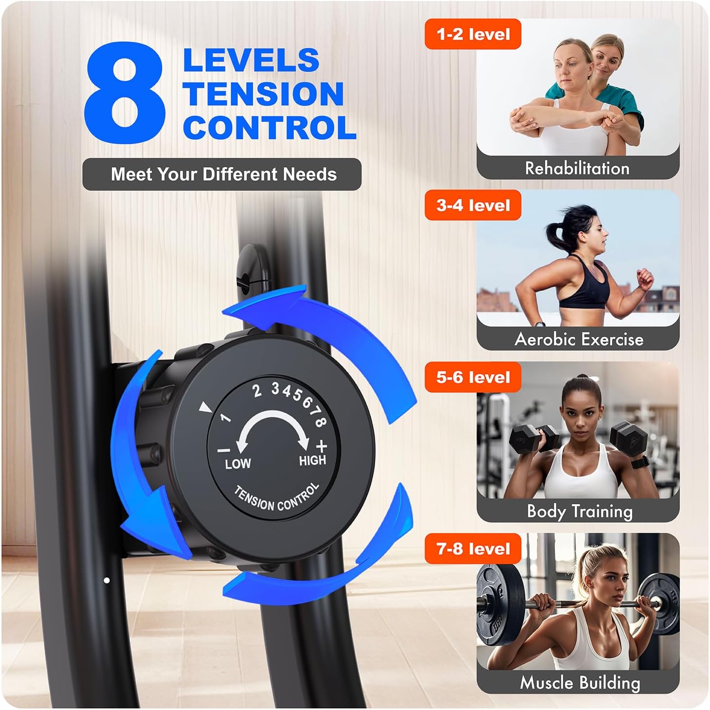 ZIWWVY- Foldable 3-in-1 Exercise Bike for Home – Upright & Recumbent Stationary Bike with 330 lbs Capacity, 8-Level Magnetic Resistance, Arm Bands & Pulse Sensor, Easy Assembly, 2025 upgrade X-bike - Image 5