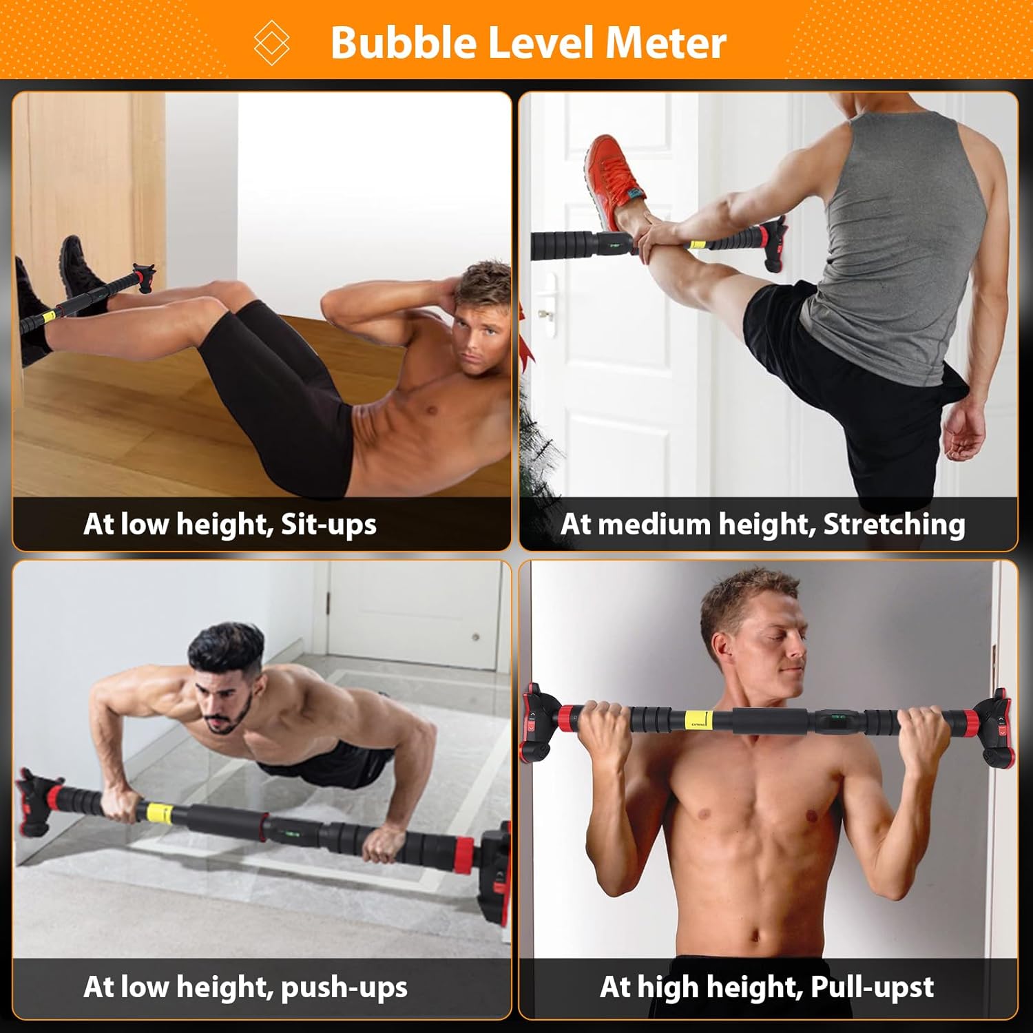 Pull Up Bar for Doorways, Strength Training Upper Body Workout Chin Up Bar with Level Meter and Adjustable Width, Portable Pull-Up Bars, No Installation Required, Max Load 440 LBS - Image 6