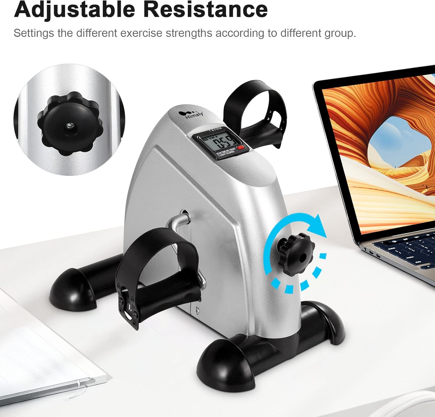 Mini Exercise Bike, himaly Under Desk Bike Pedal Exerciser Portable Foot Cycle Arm & Leg Peddler Machine with LCD Screen Displays - Image 3