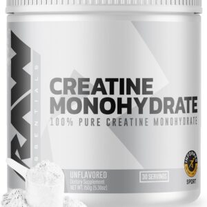 RAW Nutrition Creatine Monohydrate Powder, Unflavored (30 Servings) – Micronized Creatine Monohydrate Supplement for Workout Performance, Build Muscle & Strength – Creatine Powder for Men & Women
