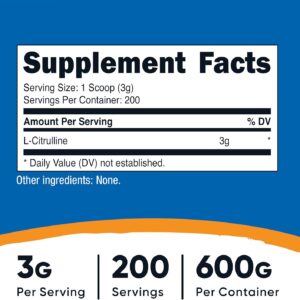Nutricost Pure L-Citrulline (Base) Powder (600 Grams)