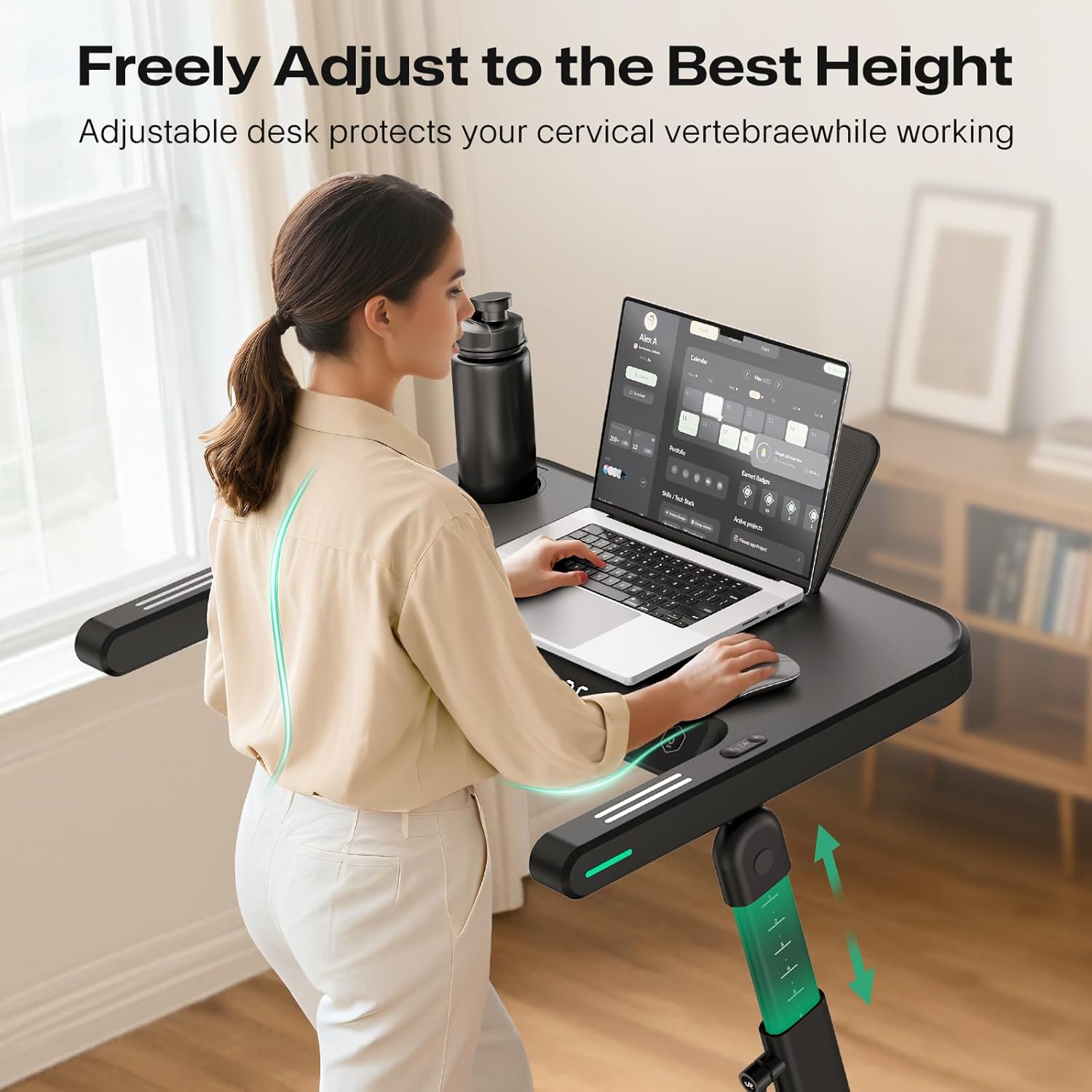 UREVO Treadmill with Standing Desk Workstation, Walking Pad Treadmills for Home Office, Under Desk Compact Design Treadmill with HIIT Programs, Remote Control, LED Display - Image 7