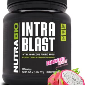 NutraBio Intra Blast Bcaa Powder Amino Acid Supplement, Electrolyte & Hydration Blend, Intra, Pre Workout & Muscle Recovery, 20g Eaa Amino Acids Powder, 5g Glutamine- Dragonfruit Candy, 30 Serving