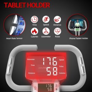 HARISON Folding Exercise Bike 350 LBS Capacity, 5 in 1 Bluetooth Stationary Bikes for Home with 16-Level Resistance and Arm Resistance Bands, Magnetic X-Bike with LCD Monitor & Back Support