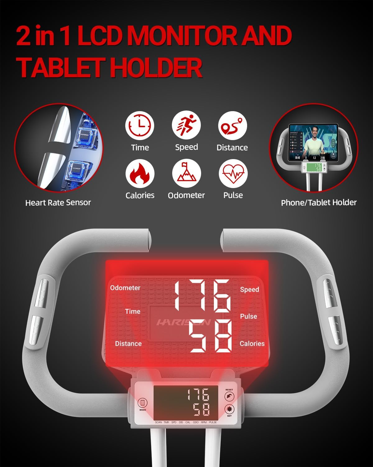 HARISON Folding Exercise Bike 350 LBS Capacity, 5 in 1 Bluetooth Stationary Bikes for Home with 16-Level Resistance and Arm Resistance Bands, Magnetic X-Bike with LCD Monitor & Back Support - Image 2