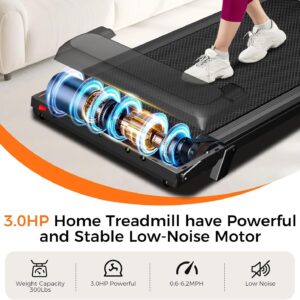 Treadmill with Incline, 3.0HP Small Treadmills for Home, Portable Electric Treadmill with Handles,Lightweight Walking Pad,Compact Running Treadmills,Walking Pad with Handle,LED Dispay,300LBS Capacity