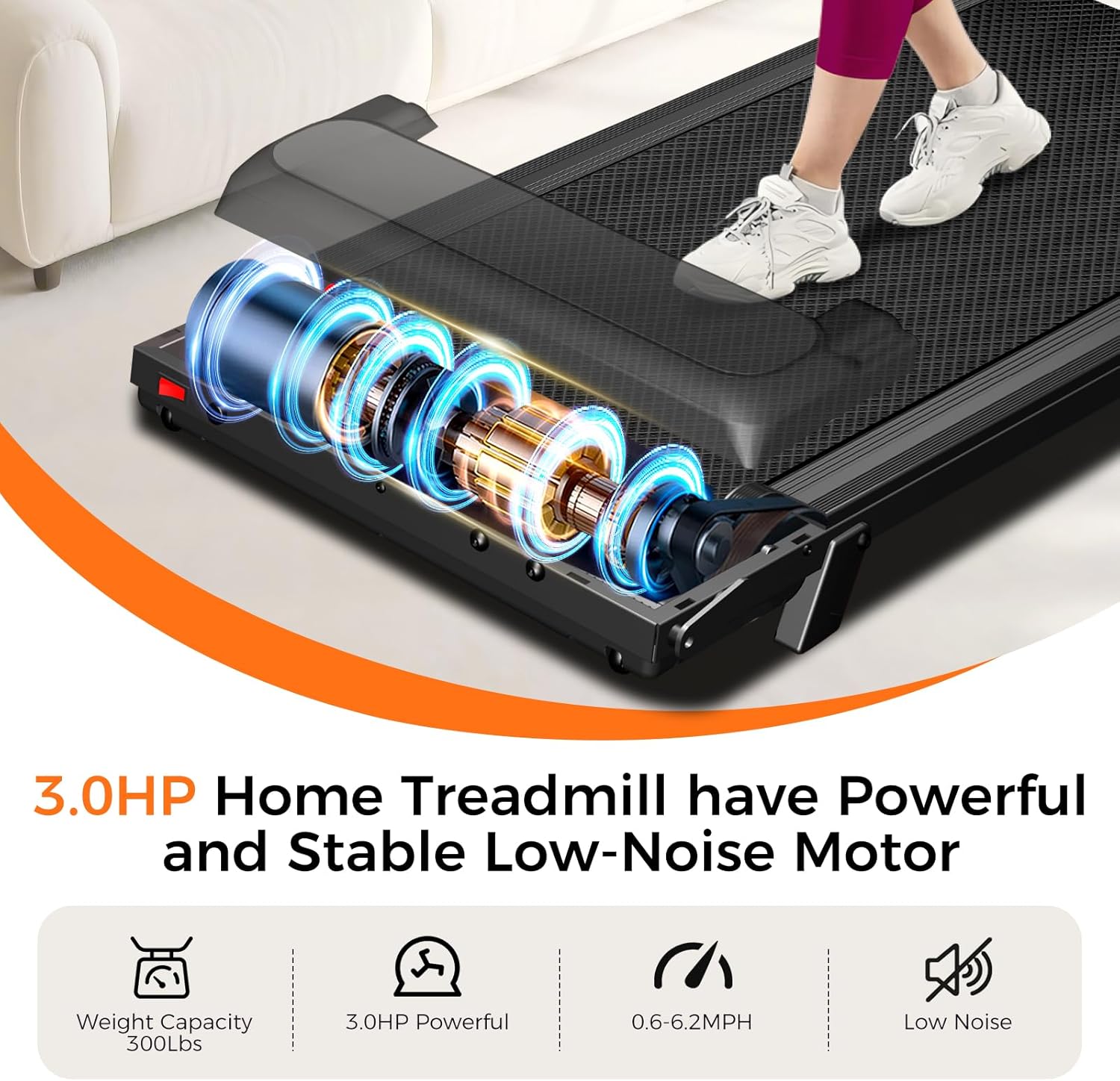 Treadmill with Incline, 3.0HP Small Treadmills for Home, Portable Electric Treadmill with Handles,Lightweight Walking Pad,Compact Running Treadmills,Walking Pad with Handle,LED Dispay,300LBS Capacity - Image 2