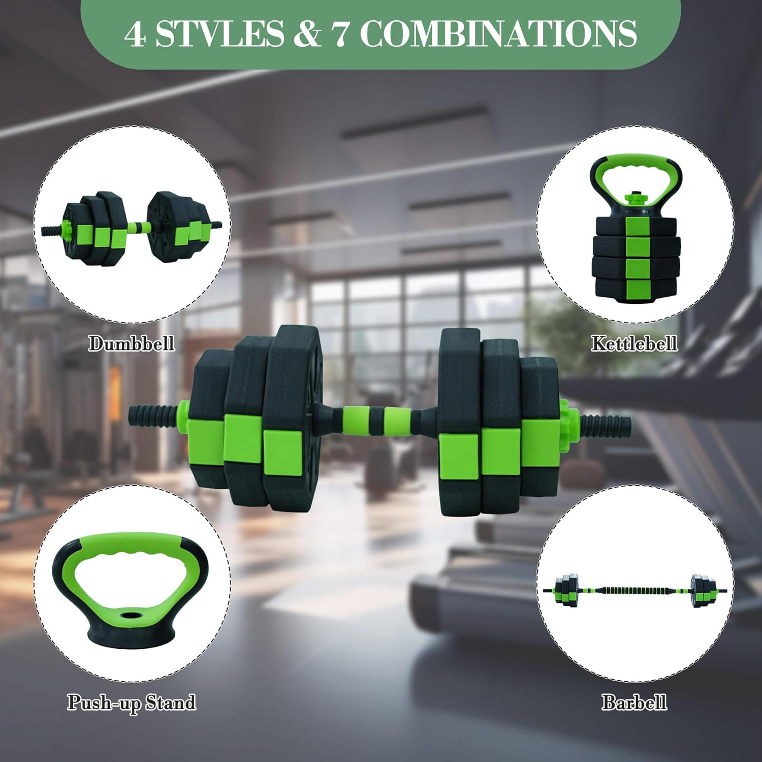 4-in-1 Adjustable Dumbbell Set, 44 LBS Free Weight Set with Dumbbell, Barbell, Kettlebell, Push Up Stand Options, Home Gym Fitness Workout Equipment for Men Women - Image 2