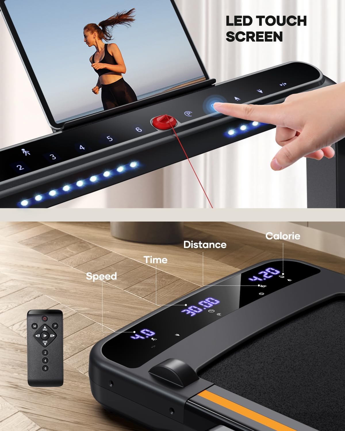 3.0HP Foldable Compact Treadmill,2 in 1 Walking Pad & Jogging Machine for Home/Office,Dual LED Touch Screens Folding Under Desk Motorized Treadmills 265lbs, App& Remote Control,Assembly-Free - Image 3
