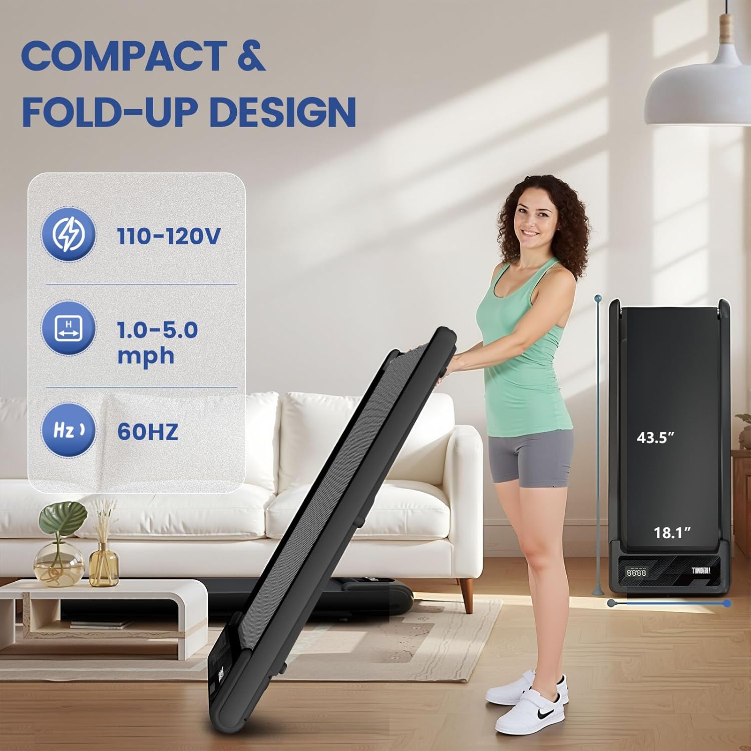 Portable Walking Pad with Handle Bar, 2.5HP Treadmill with Incline, Under Desk Treadmill for Home, 300LBS Capacity, Remote Control, Compact Walking Pad with Clear LED Display - Image 4