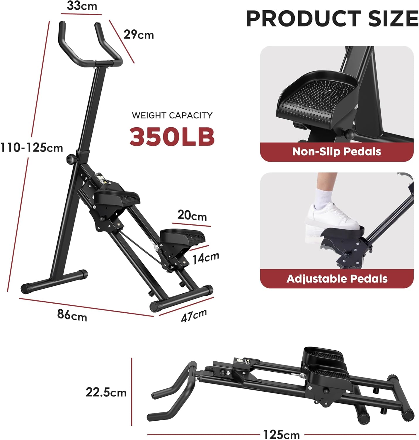 soges Stair Stepper w/Handlebar,Folding Vertical Aerobics for Home Exercise Step Machines,Extended Step Range Climber Machine for Legs with Digital Monitor,Step Angle Adjustable,350LBS Load - Image 7