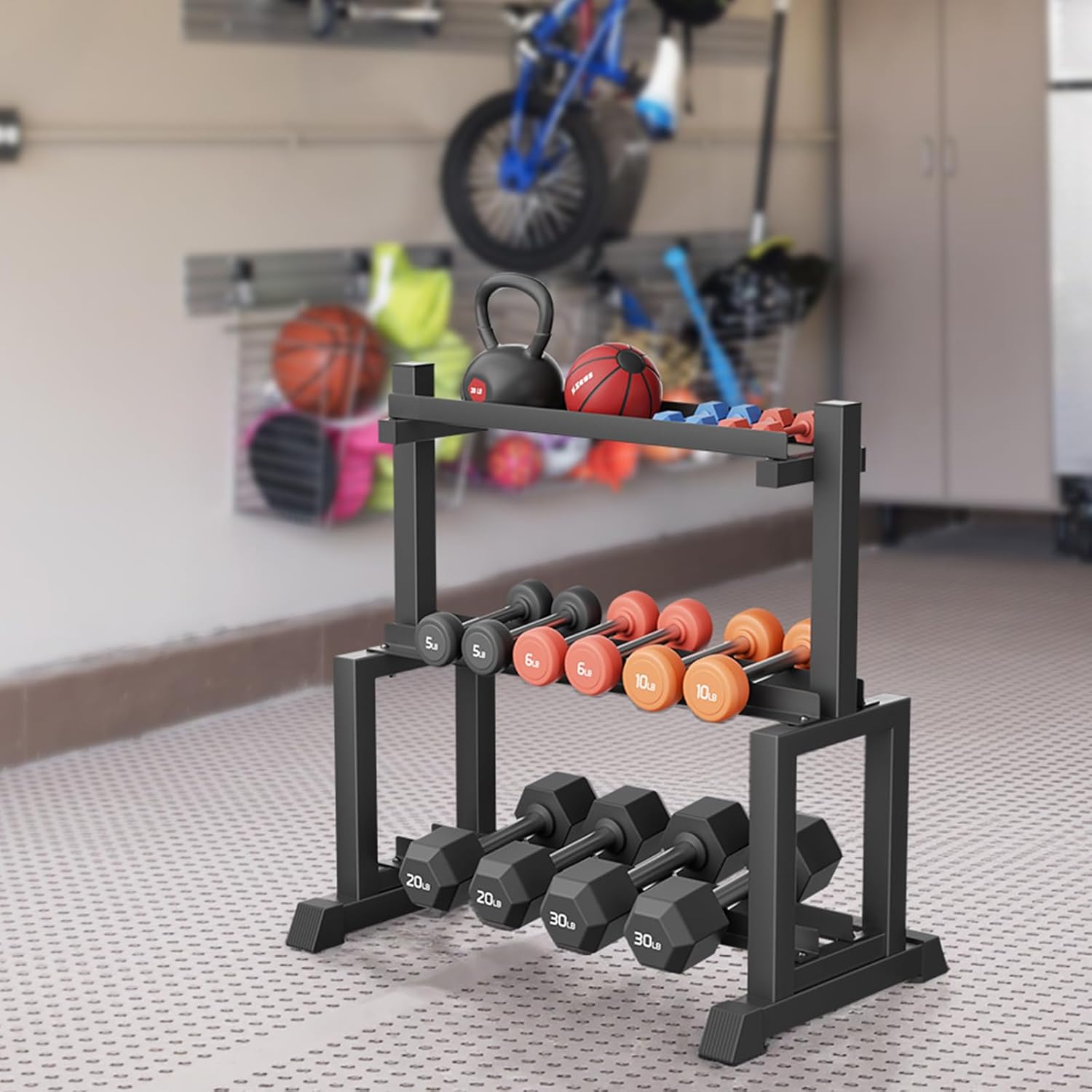 VOPEAK 1100LB Capacity Dumbbell Rack - 3-Tier Heavy Duty Weight Rack & Dumbbell Stand for Home Gym, Adjustable Storage Organizer for Dumbbells, Kettlebells, Space-Saving Weight Stand-(Rack Only) - Image 9