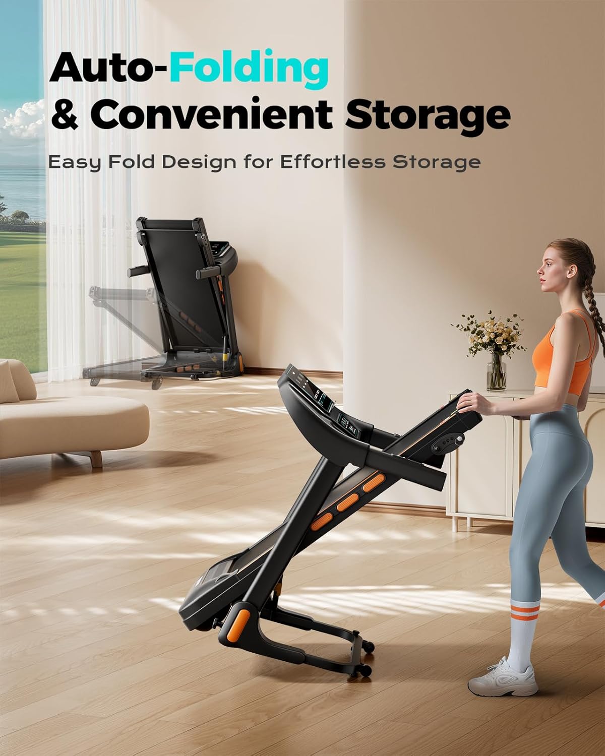 Treadmill for Home, 3.0HP Folding Treadmill with Incline, 300 lbs Capacity, Bluetooth & Heart Rate Sensor, Space-Saving Design - Image 7