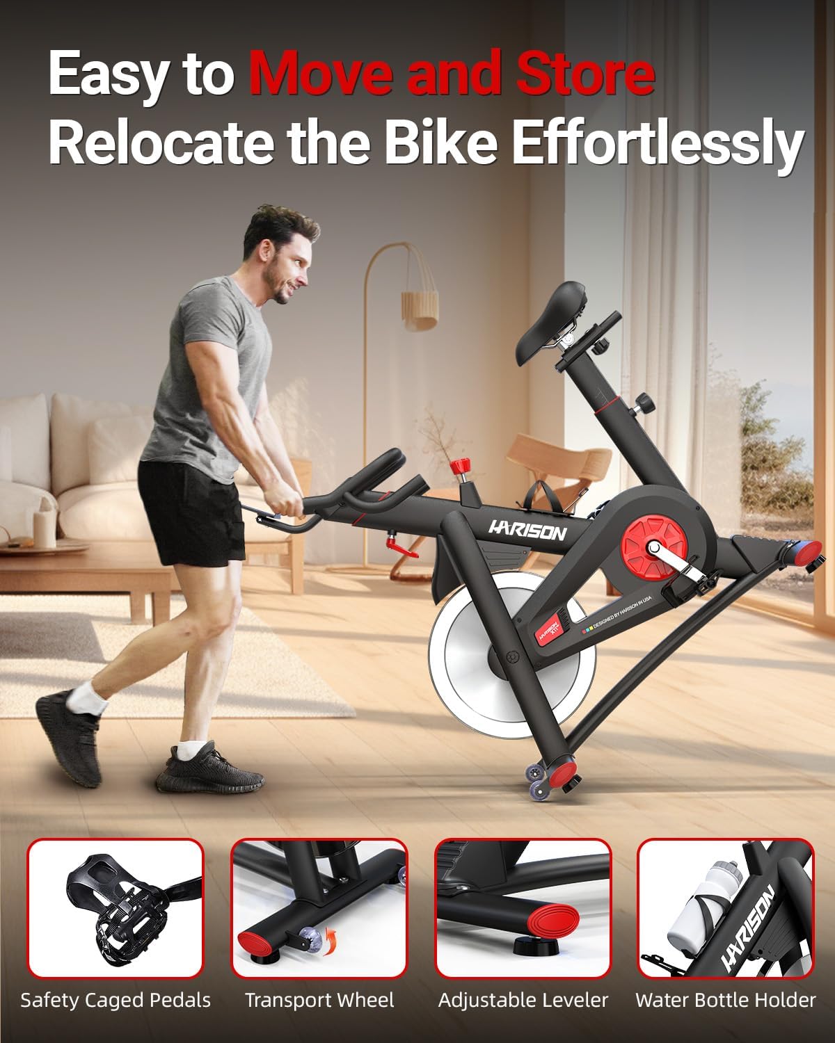 HARISON Semi-Commercial Exercise Bike 400 lbs Capacity, Magnetic Stationary Bikes for Home Gym with Bluetooth & Tablet Holder & Comfortable Seat Cushion - Image 7