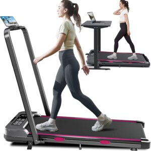Folding 3 in 1 Walking Pad Treadmill with Handle Bar & Incline, 300 lb Capacity, Portable Under Desk Treadmill for Home Small Spaces Office