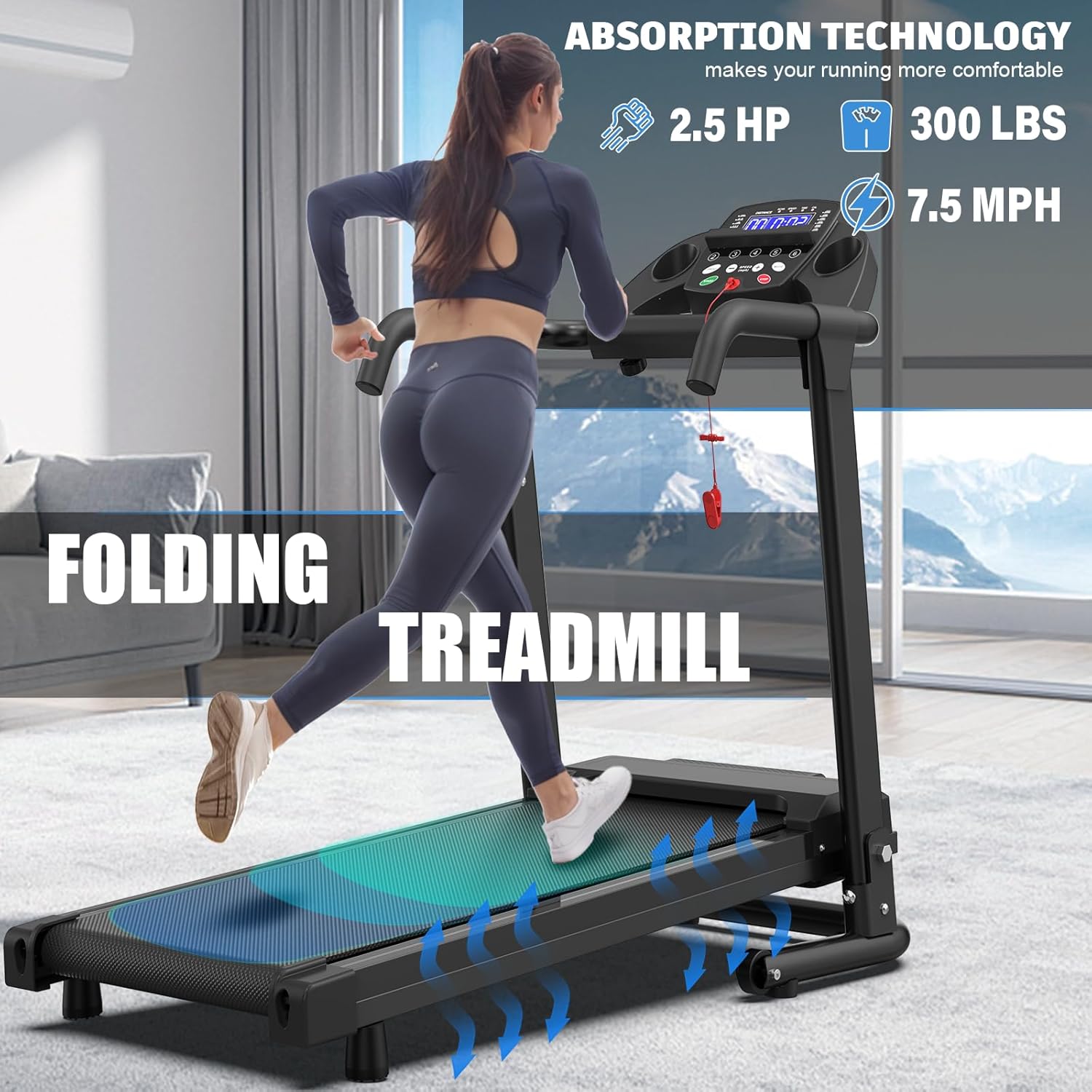 FYC Foldable Treadmills for Home, Portable Treadmill with Handles, 2.5HP Treadmills 300 lb Capacity, APP Control, Fitness Folding Walking Pad with LED Display - Image 3