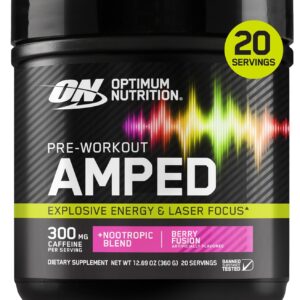 Optimum Nutrition Amped Pre-Workout, with Citrulline, Beta-Alanine, Nootropics and 300mg of Caffeine for Energy, Berry Fusion, 20 Servings (Packaging May Vary)