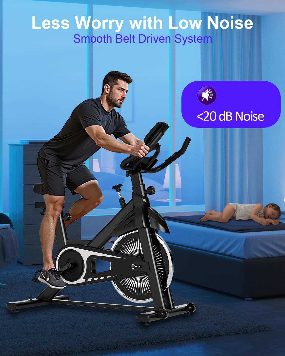 Exercise Bike,Adjustable Resistance Indoor Cycling Bike for Home Exercise - Stationary Bike with Smartphone Holder, LCD Display & Heart Rate Monitor - Image 4