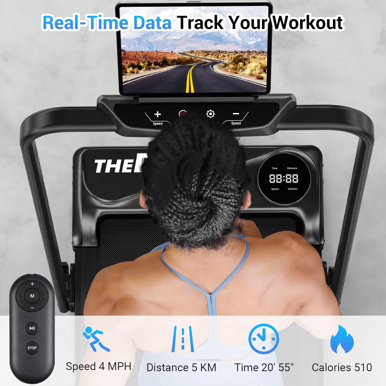 THERUN Walking Pad, 2 in 1 Foldable Treadmills for Home, 2.5HP Under Desk with Handle Bar, 16" Widened Running Belt, with Remote Control - Image 4