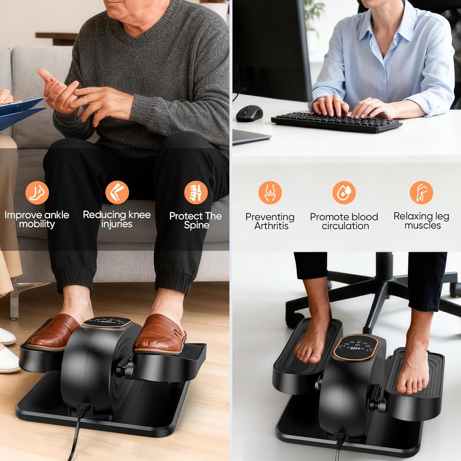 Under Desk Elliptical Machine for Senior, Quiet Motorized Leg Exerciser with Smart Remote, Pedal Exerciser with 15 Adjustable Speeds for Auto/Manual Modes, LCD Monitor, Easy to Use for Home Office - Image 3