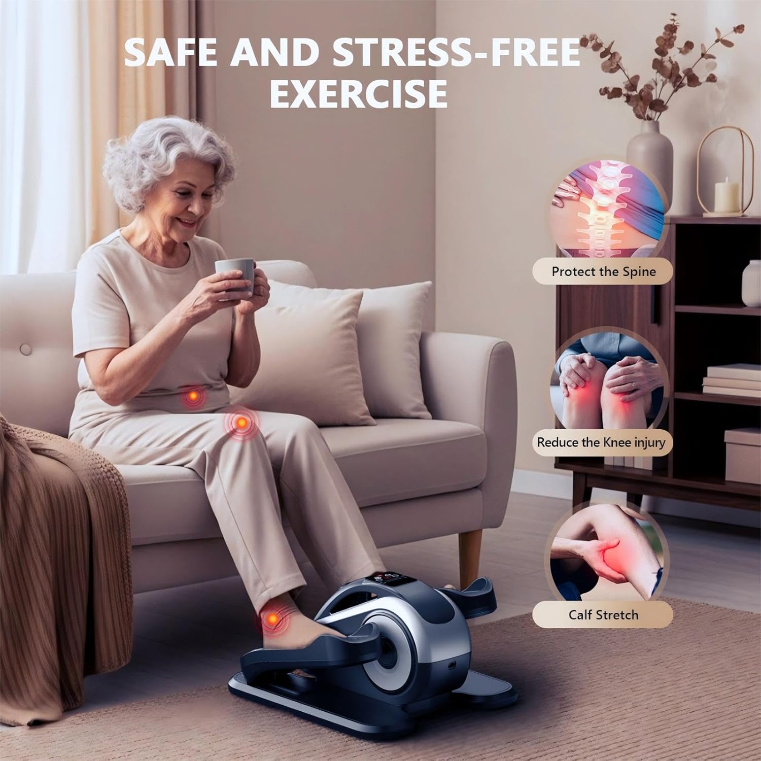 Under Desk Elliptical Machine,Electric Leg Exerciser for Seniors,12 Adjustable Speeds&12 Modes with Remote Control,Elastic Rope,Manual&Auto Mode for Home Office - Image 5