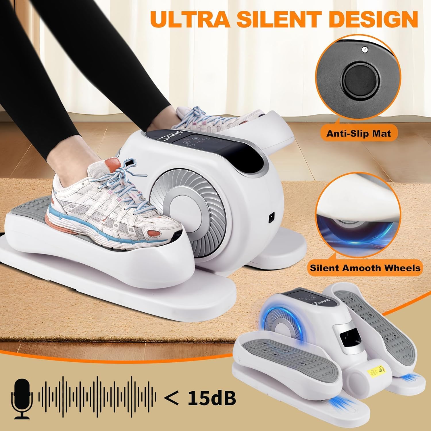 Zakle Under Desk Elliptical Machine, Electric Elliptical Training Machine w/Remote Control, 12 Speed Levels, Quiet Seated Pedal Exerciser for Home Office - Image 3