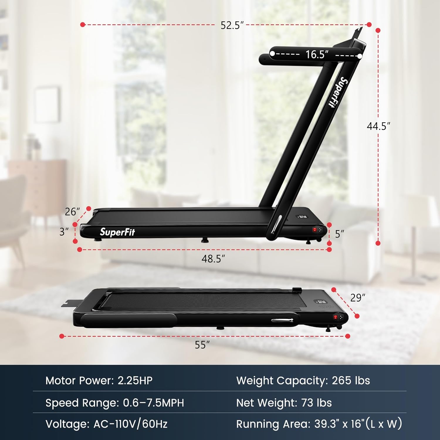GYMAX Walking Pad, Dual LED Display Free Installation Running Machine w/Smart App/Remote Control & Bluetooth Speaker, 2 in 1 Foldable Portable Under Desk Treadmill for Small Space Home Office - Image 8