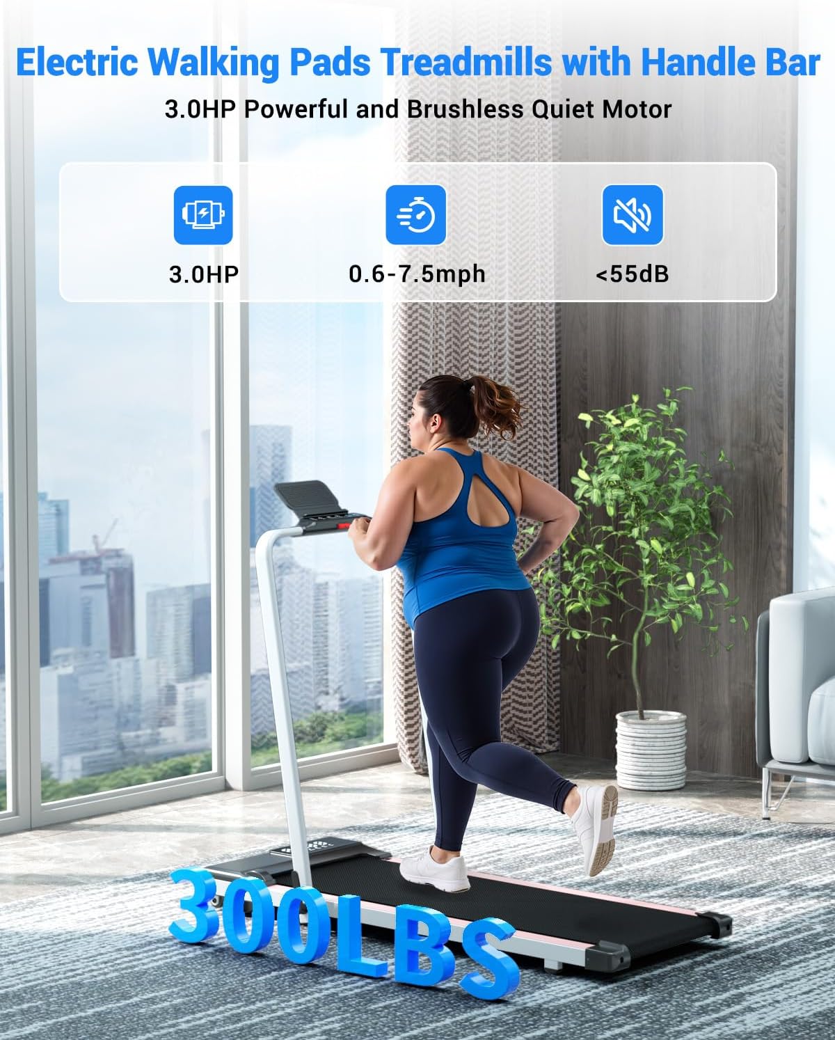 Walking Pad Treadmill with Handle Bar 3.0 HP Foldable Treadmills 300LBS Capacity Folding Walking Pad 3 in 1 Under Desk Treadmill Remote Control with APP - Image 5