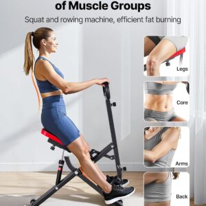 VEVOR Squat Machine, Deep Squat Rowing Machine for Home, Easy Setup & Foldable Exercise Equipment, Glute Trainer Machine with 12-Gear Adjustable Resistance, Glutes & Leg Home Workout Machine