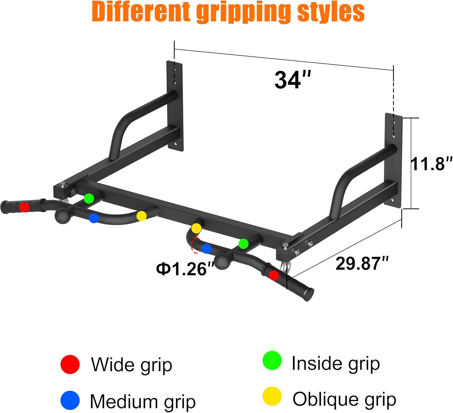 Wall Mounted Pull Up Bar, Heavy Duty Chin Up Bar, Multi Grip PullUp Bar for Garage, Basement, Wall Mount - Multifunctional Fitness Bar,Supports up to 800 Lbs - Image 3
