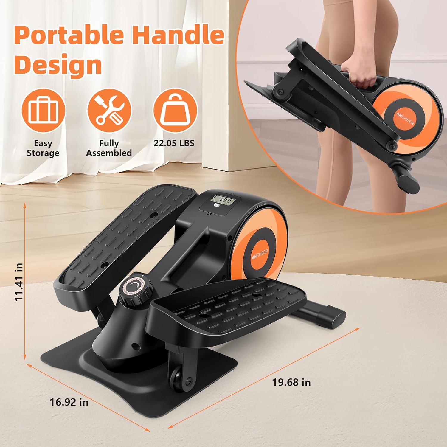 ANCHEER Under Desk Elliptical Exercise Machine,Standing or Seated Ellipse Leg Exerciser with 8 Level Resistance,Portable Exercise Equipment with LCD Display Monitor,Fully Assembled - Image 6
