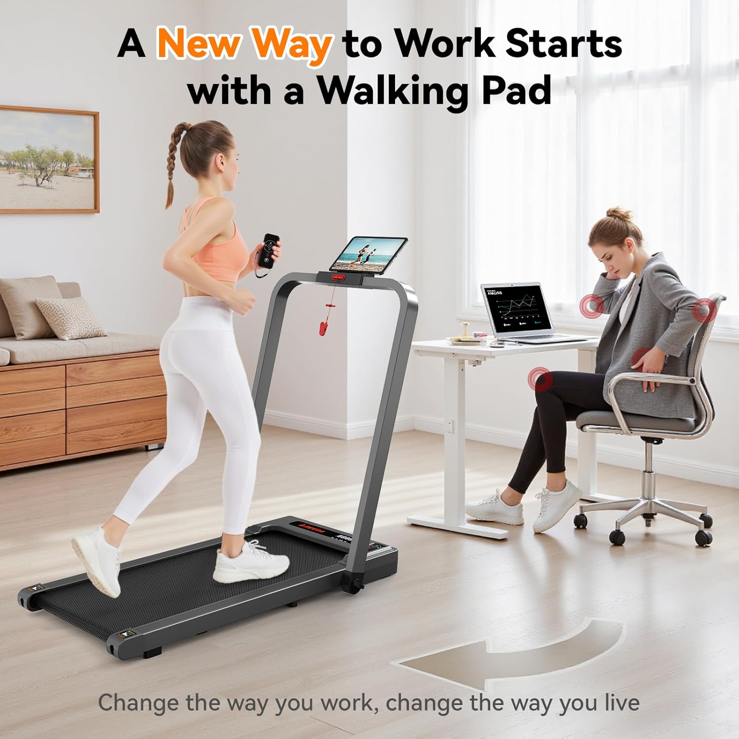 FYC Portable Electric Treadmill for Home - Folding Compact Running Machine, 2.5HP Foldable Walking Pad, 300lbs Capacity, 15" Wide Running Belt, Remote Control, LED Display for Home/Office (Black) - Image 5