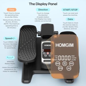 HOMGIM Under Desk Elliptical Machine – Quiet Motorized Leg Exerciser with Smart Remote, 12-Speed Manual Programs Auto/3 Auto Programs LCD Display & Bidirectional Motion for Home/Office