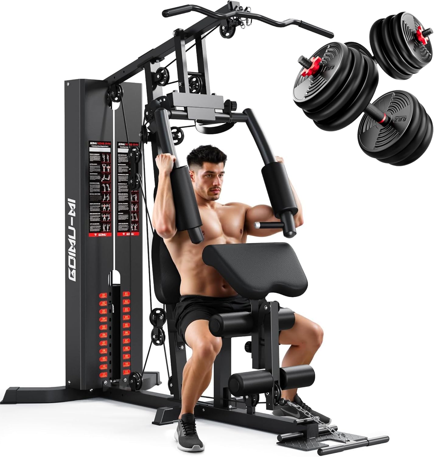 Home Gym, M1 Workout Station with 140LBS Weight Stack, Multifunctional Home Gym Equipment with Pulley System for Full Body Strength Training