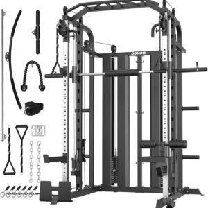 DONOW Smith Machine with Weight Stacks Home Gym Sytem Power Cage Squat Rack Dual Cable Crossover Machine All in One