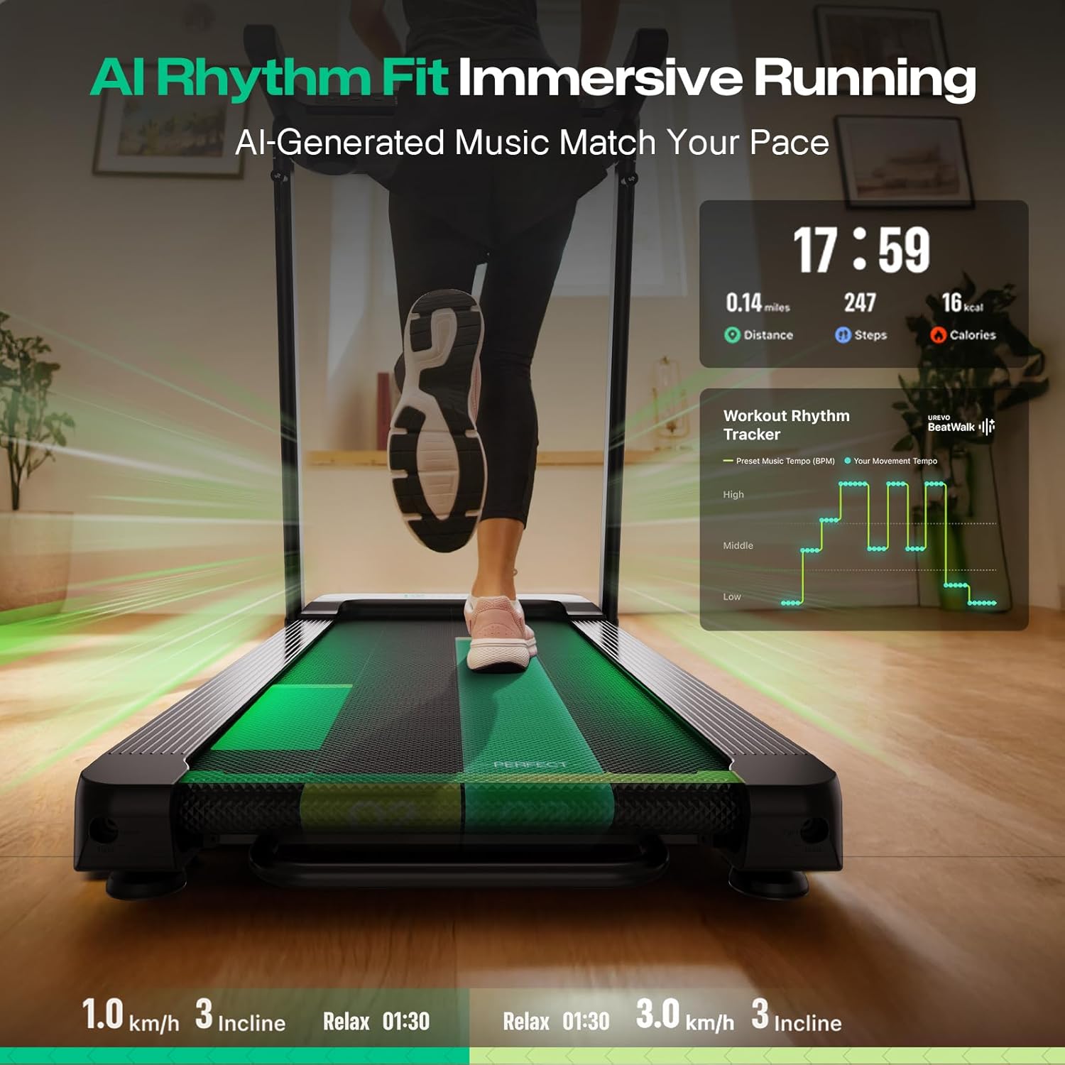 UREVO Treadmill with Standing Desk Workstation, Walking Pad Treadmills for Home Office, Under Desk Compact Design Treadmill with HIIT Programs, Remote Control, LED Display - Image 5