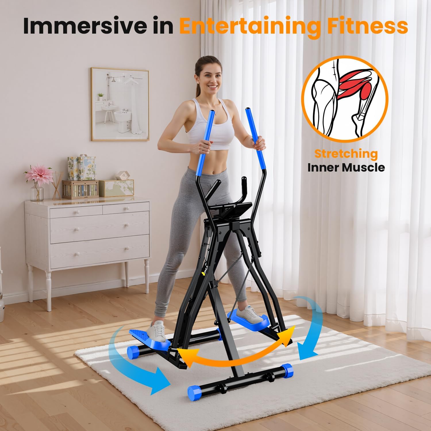 OWLSKY Air Walk Elliptical Exercise Machine for Home Gym – Compact Elliptical Cross Trainer with LCD Monitor, Device Holder, Low-Impact Cardio Workout, Full Body Fitness Equipment - Image 3
