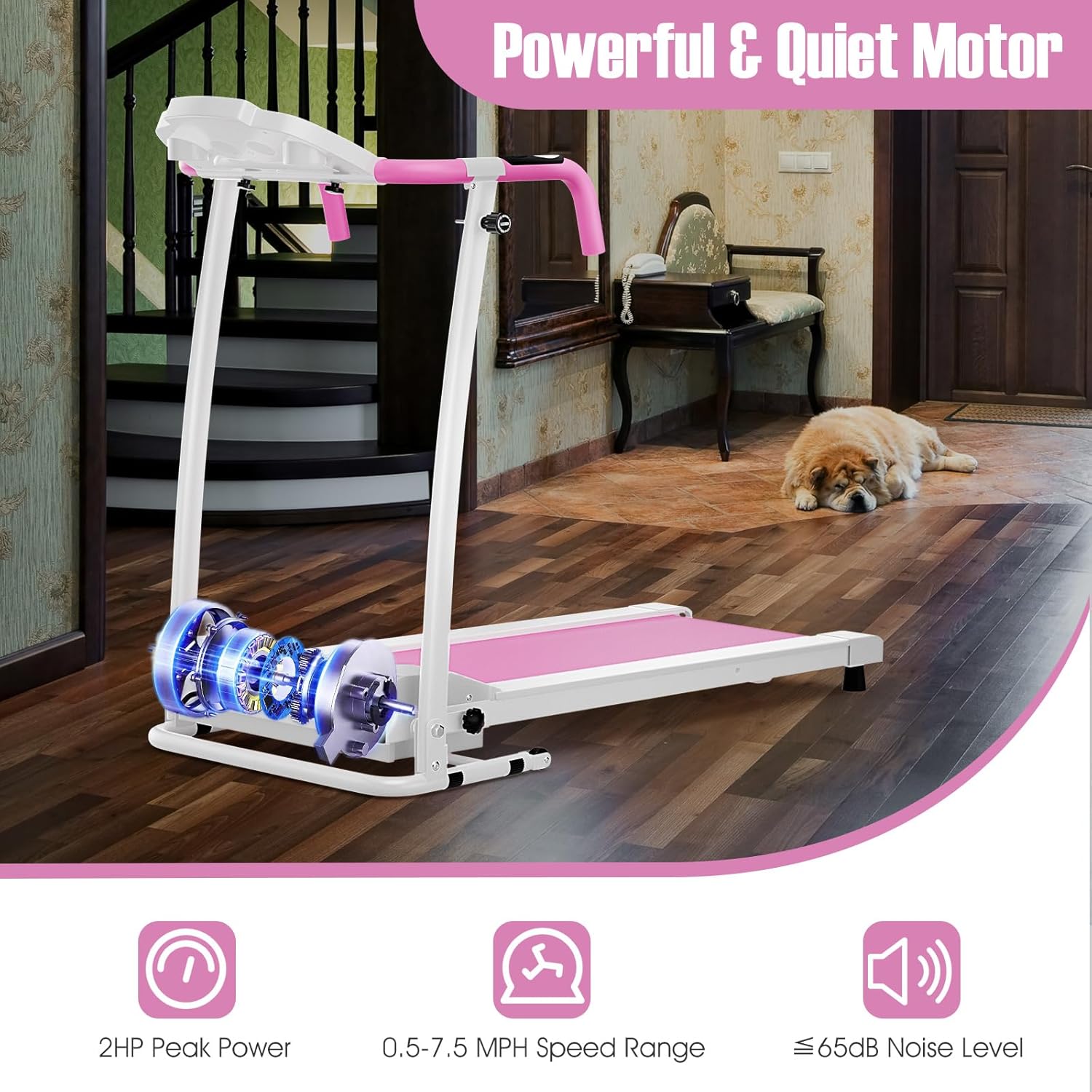 GYMAX Foldable Treadmill, Portable Treadmill with with 12 Preset Programs, LCD Monitor, Built-in Wheels & Pulse Sensor, Freestanding Easy Assembly Running Machine for Small Space Home Gym - Image 3