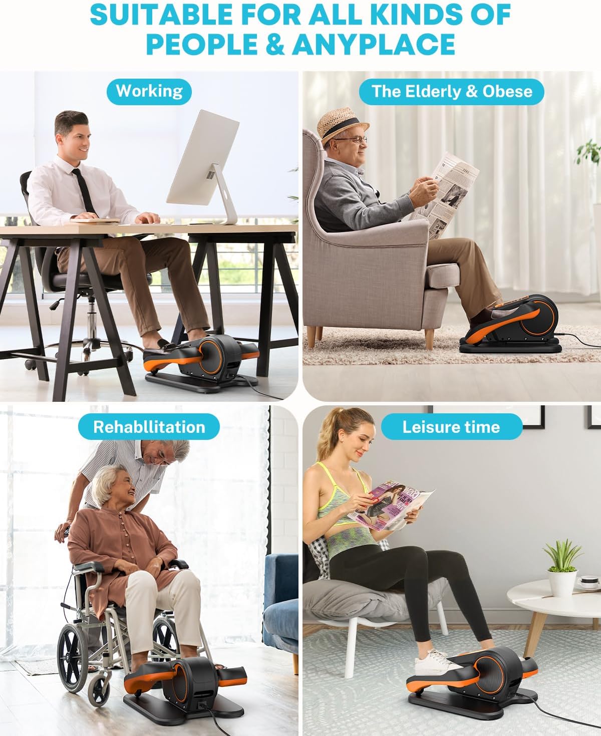 Gonex Under Desk Elliptical Exercise Machine for Seniors, Electric Ellipse Leg Exerciser with Remote, 16 Adjustable Speeds, Manual & 12 Auto Modes, Leg Exerciser While Sitting, Seated Pedal Exerciser - Image 5