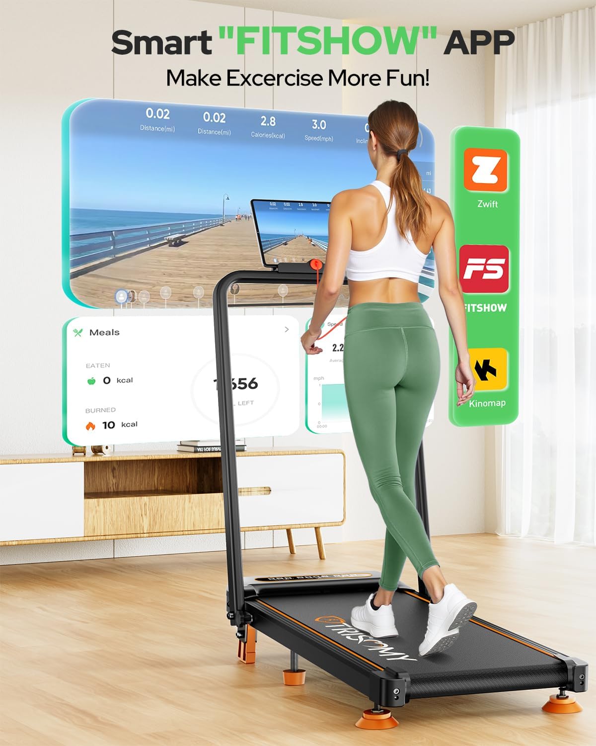 Walking Pad Treadmill with Incline, Upgraded 3.5HP Walking Pad with Handle Bar, 350Lbs Foldable Portable Treadmills for Home Office, 4 in 1 Under Desk Treadmill with Remote Control & APP, LED Display - Image 8
