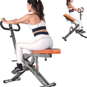 SogesHome Squat Machines Rowing Machine for Home, Foldable & Full Body Exercise Workout Equipment with Adjustable Resistance Bands for Women, Row and Ride Squat Machine for Glutes and Abs, 330 LBS