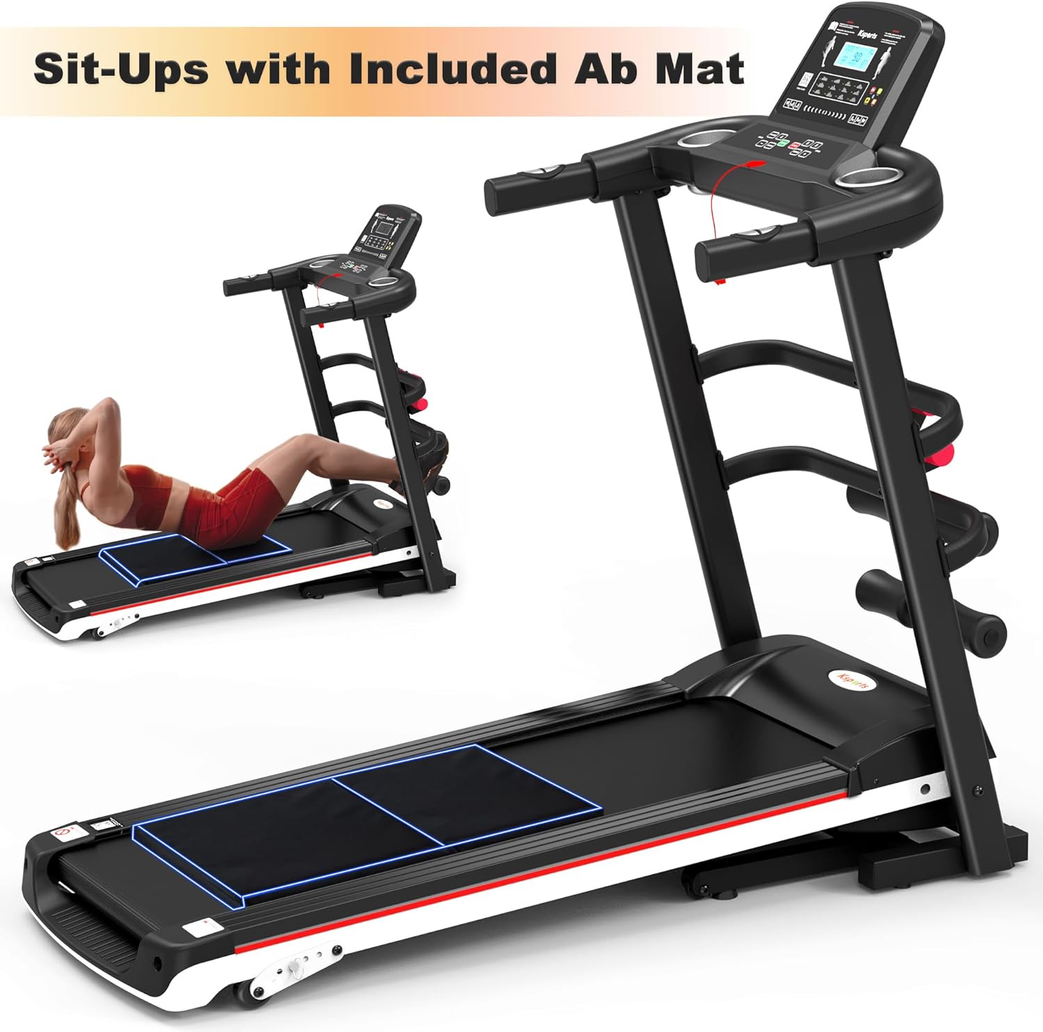Ksports Foldable 16.5 Inch Cardio Fitness Portable Treadmill with Bluetooth Connectivity, LCD Display, and Tracking Apps for Home Gym Equipment, Black - Image 4
