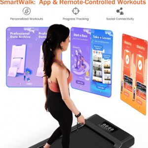 DeerRun 2025 Upgrade Walking Pad, Smart Under Desk Treadmill for Home Office, No-Assembly Treadmills with APP and Remote Control, LED Display, 2.5 HP Quiet Walking Jogging Machine, 300 lbs Capacity