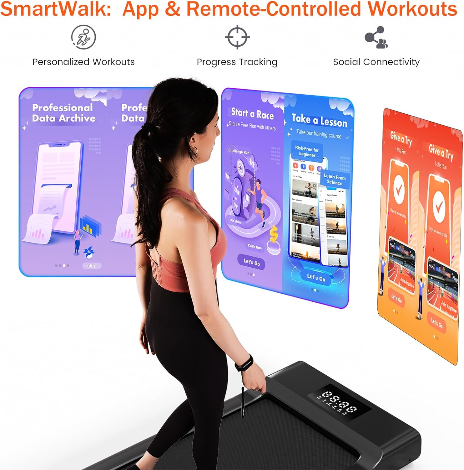 DeerRun 2025 Upgrade Walking Pad, Smart Under Desk Treadmill for Home Office, No-Assembly Treadmills with APP and Remote Control, LED Display, 2.5 HP Quiet Walking Jogging Machine, 300 lbs Capacity - Image 2