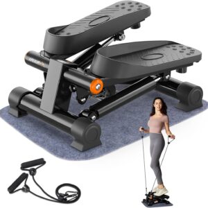 APEXUP Steppers for Exercise at Home, Stair Stepper with Resistance Bands and Mat, 330LBS Loading Capacity Mini Stepper with LCD Monitor for Full Body Workout Cardio