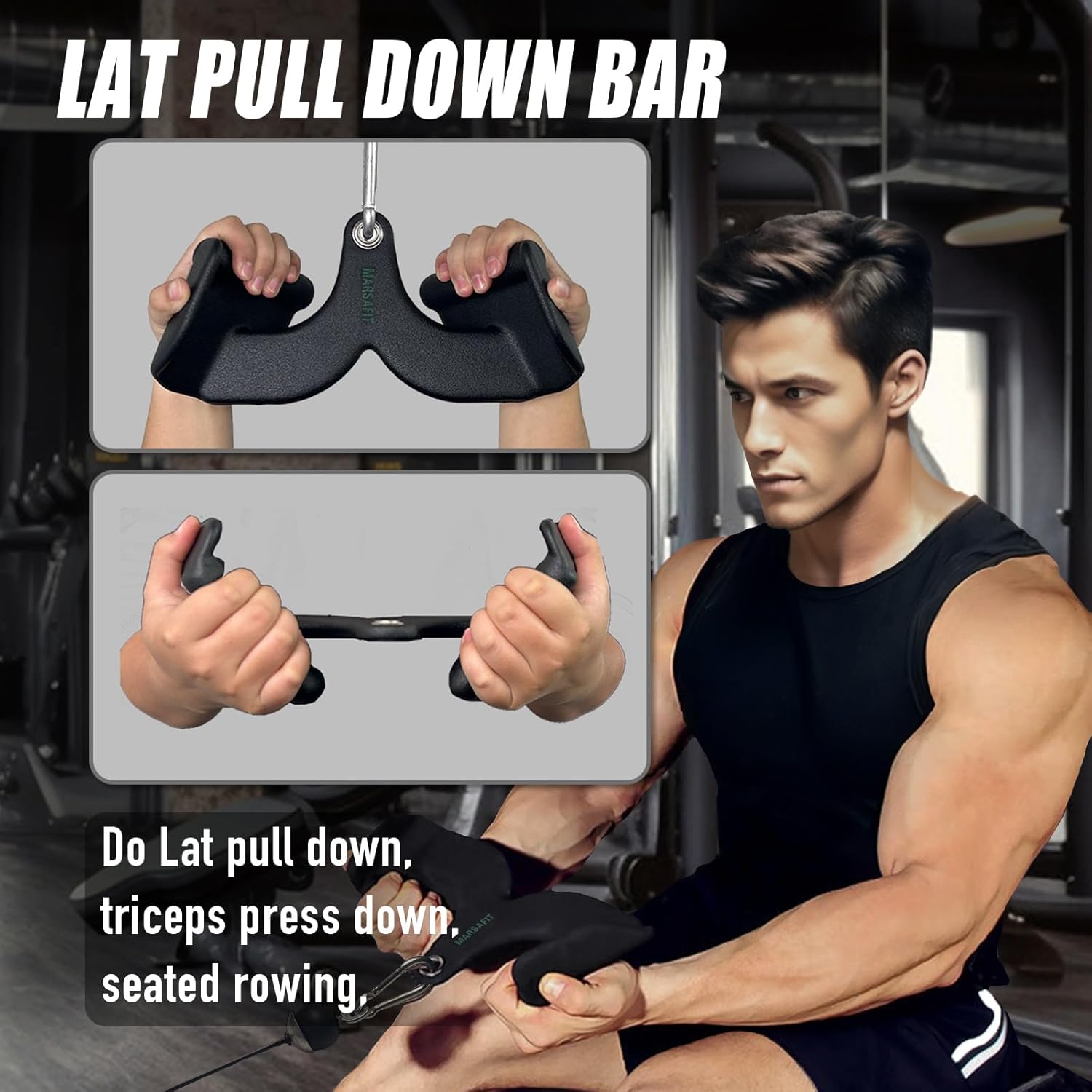 Home Gym Fitness Rowing T-bar V-bar Pulley Cable Machine Attachment, Bicep Curl Tricep Lat pulldown Bar Back Strength Training Handle Grips Lat Pull Down Bar for Seat Row Workout - Image 6