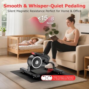 pooboo Under Desk Bike Pedal Exerciser, Quiet Magnetic Mini Exercise Bike with 16 Resistance Levels, Arm & Leg Workout, Resistance Bands & Non-Slip Mat for Home Office Therapy
