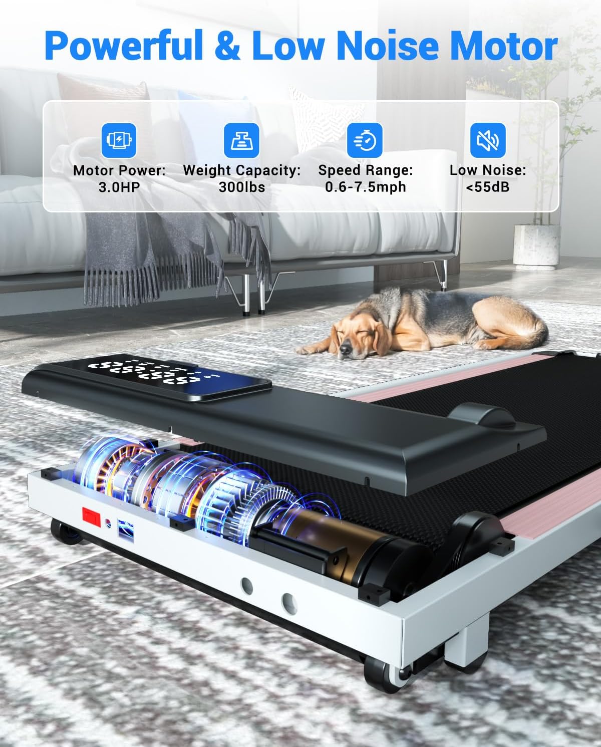 Walking Pad Treadmill with Handle Bar 3.0 HP Foldable Treadmills 300LBS Capacity Folding Walking Pad 3 in 1 Under Desk Treadmill Remote Control with APP - Image 3